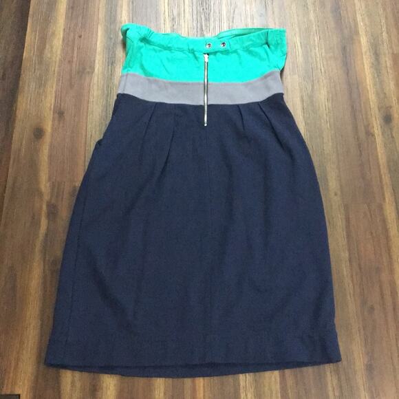 Anthropologie RicRac Strapless Color Block Navy/Green Mini Dress - Picture 7 of 7